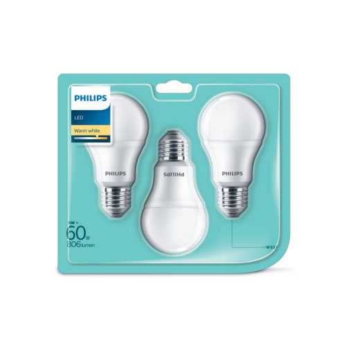 Set 3 becuri LED Philips, E27, 9W (60W), 806 lm, lumina calda - 929002306203 - 8718699775490 - 871869977549000